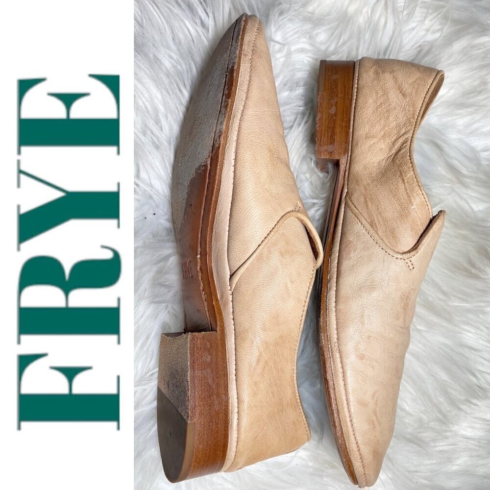 FRYE Ashley Italian Leather Minimalist Loafers Low Heel Slip On Almond Toe, 10 - Picture 10 of 11